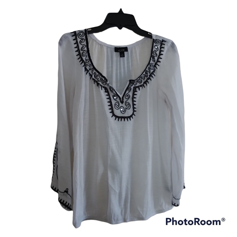 Alyx Boho V Neck White Gauzy Top sz S